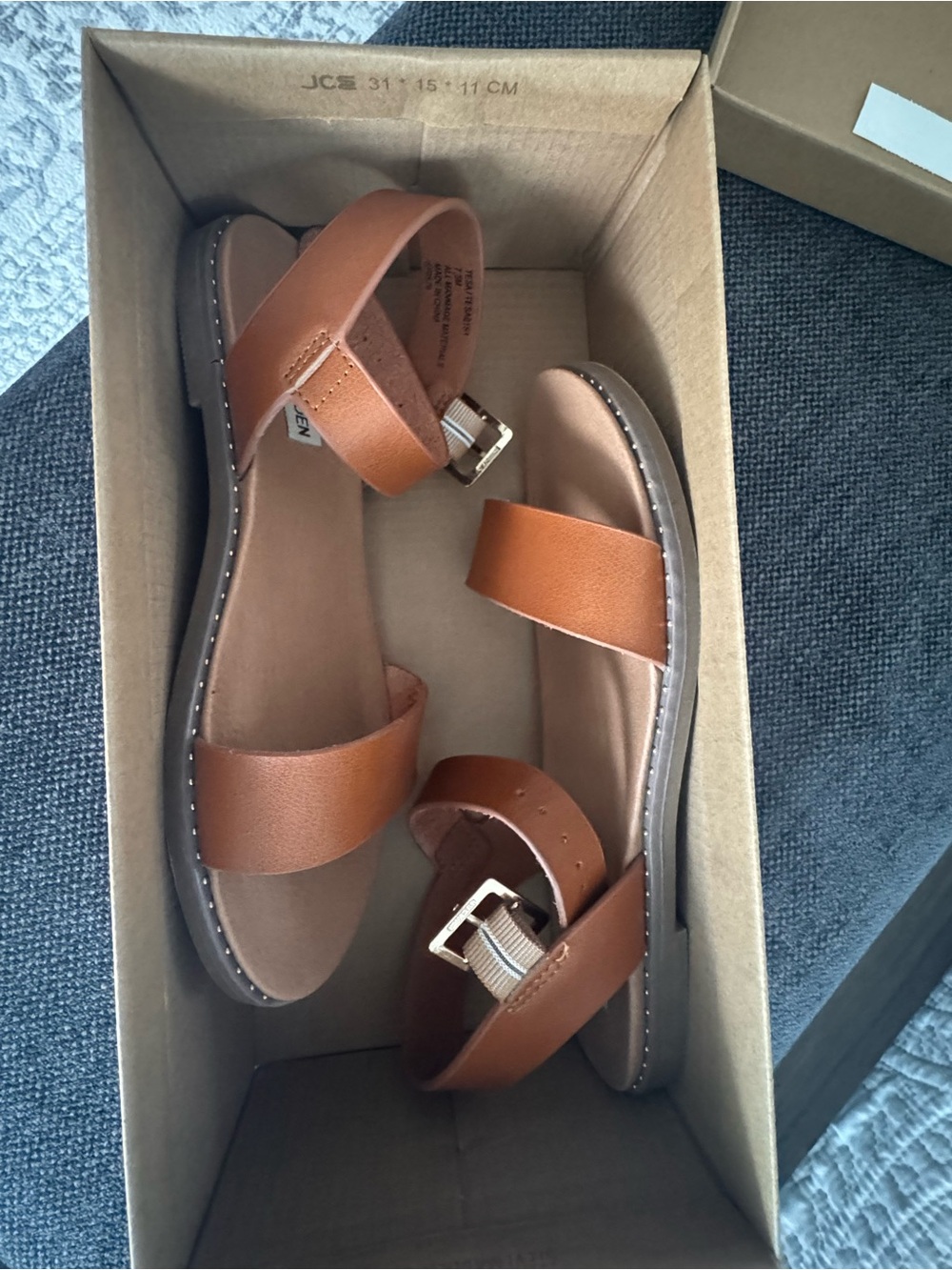 Steve Madden Tan Brown Leather Strap Sandals - Picture 3 of 5